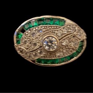 Elegant Sterling Silver and Green Gemstone Brooch and pendant